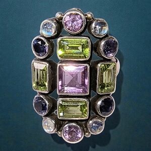 Nicky Butler Multi Gemstone & Sterling Silver Elongated Statement Ring